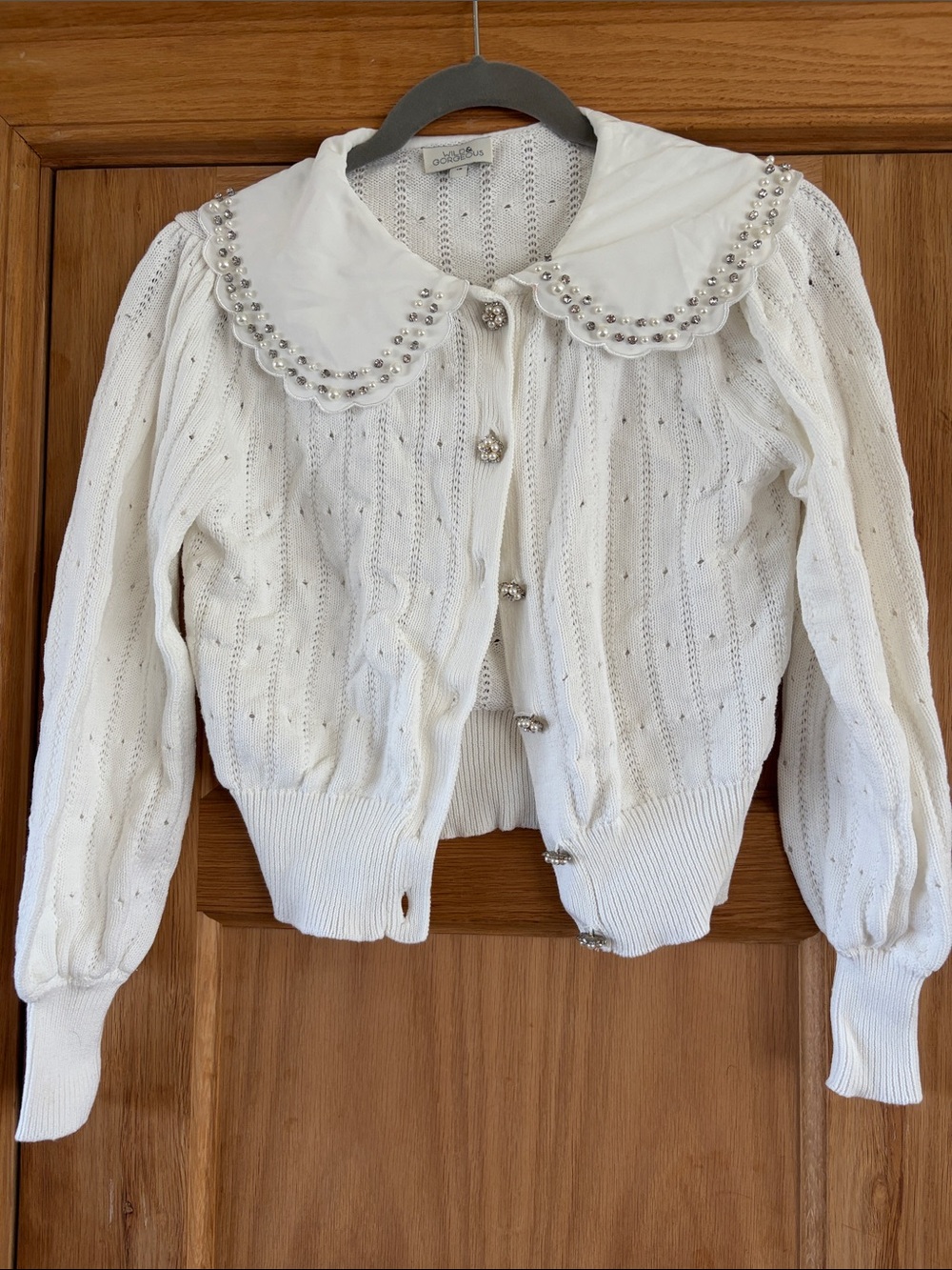 Wild & Gorgeous size 12 Embellished White Peter Pan Collar Cardigan